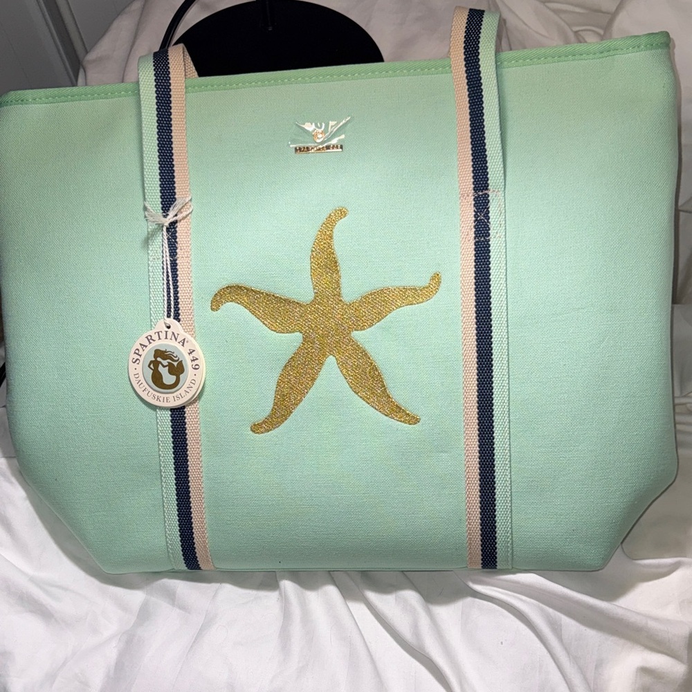 NWT - Spartina 449 Seafoam Tote Cooler W/Gold Starfish.